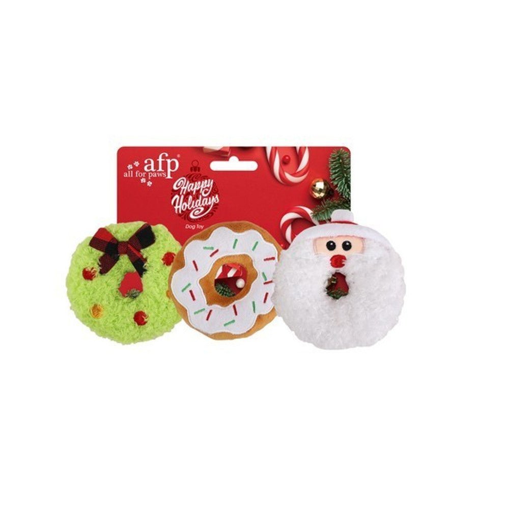 All for Paws Ho Ho Ho 3 Pack Donut Christmas Dog Toys - Wuffies
