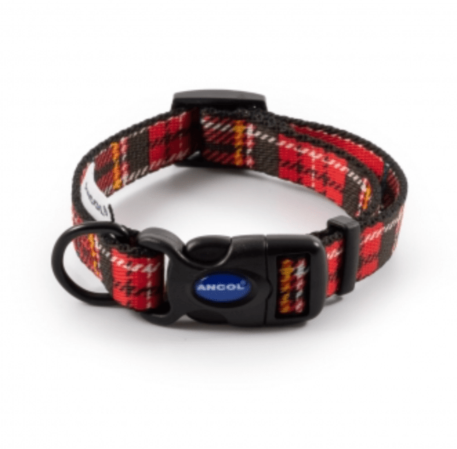 Ancol Nylon Tartan Adjustable Dog Collar (Red) - Wuffies
