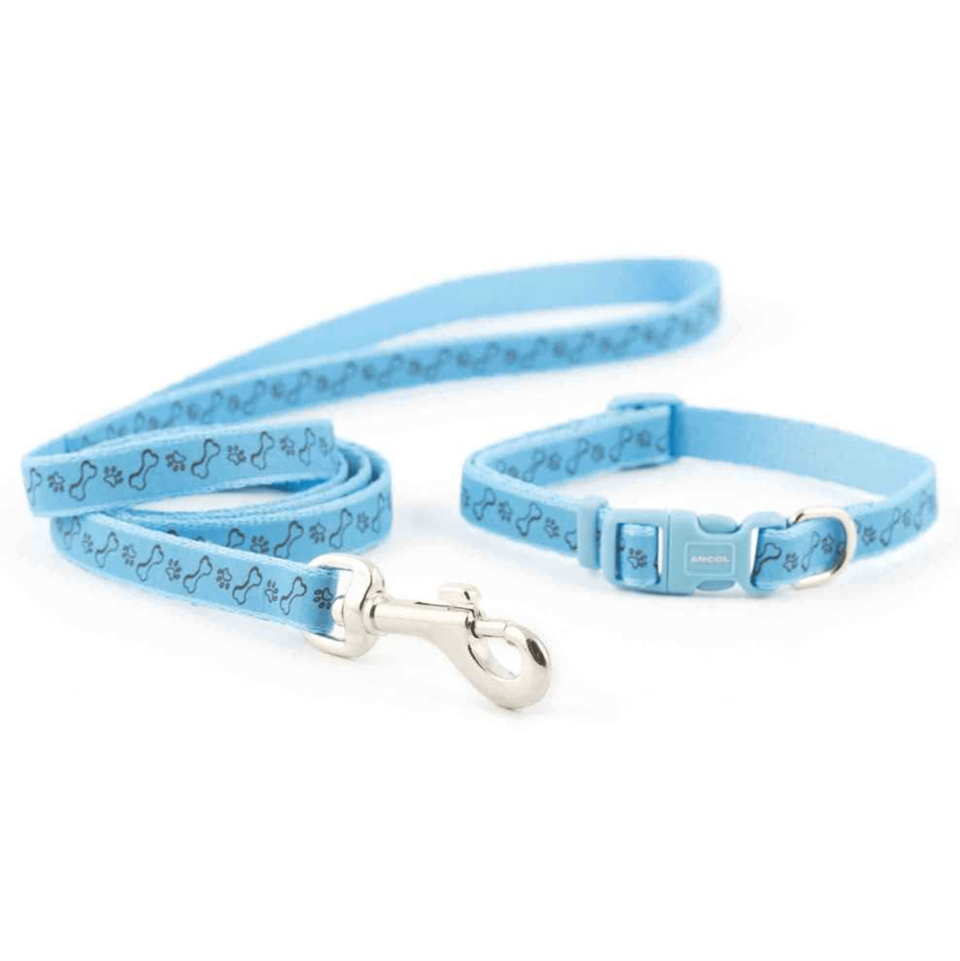 Ancol Small Bite Paw & Bone Collar & Lead Set (Blue) - Wuffies