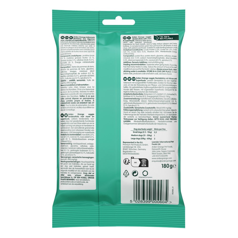 Arden Grange Dental Sticks with Mint & Superfoods (180g) - Wuffies