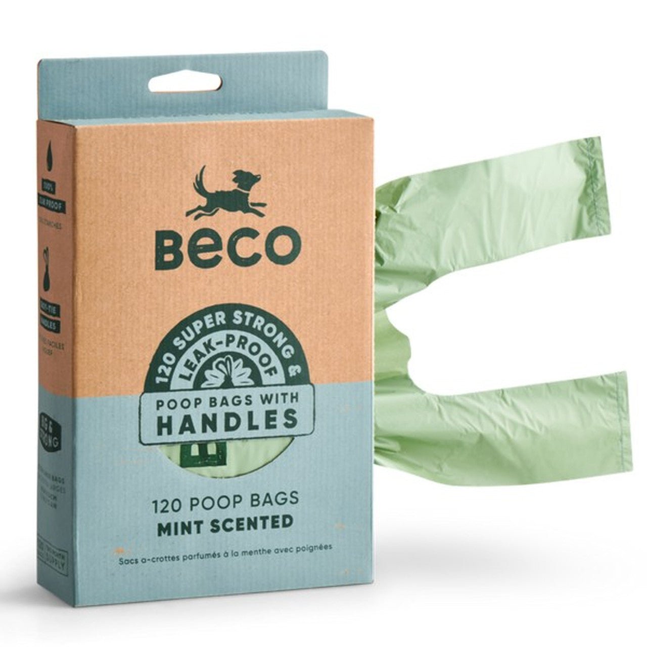 Beco Mint Scented Recycled Dog Poop Bags with Handles (120 Bags) - Wuffies