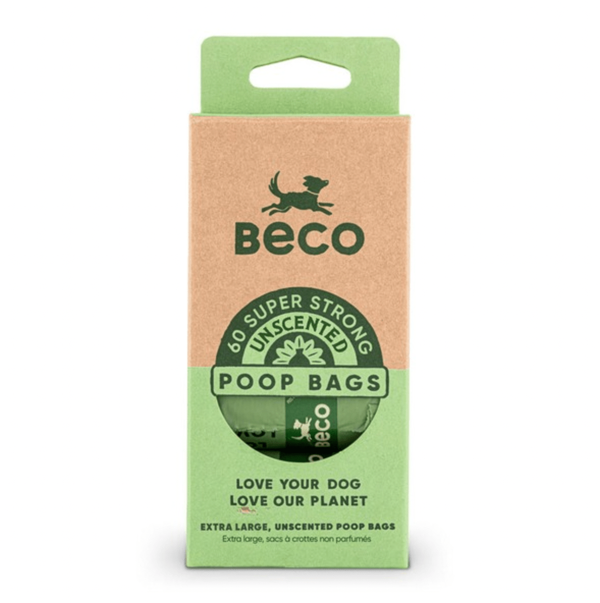 Beco Super Strong Unscented Compostable Dog Poop Bags (60 Bags) - Wuffies