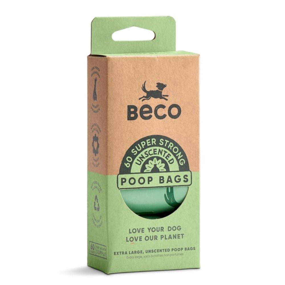 Beco Unscented Recycled Poop Bags w/ Handles (60 Poop Bags) - Wuffies