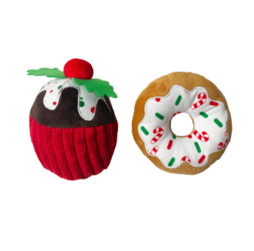 Christmas Donut & Pudding Soft Dog Toy (2 - Piece Set) - Wuffies