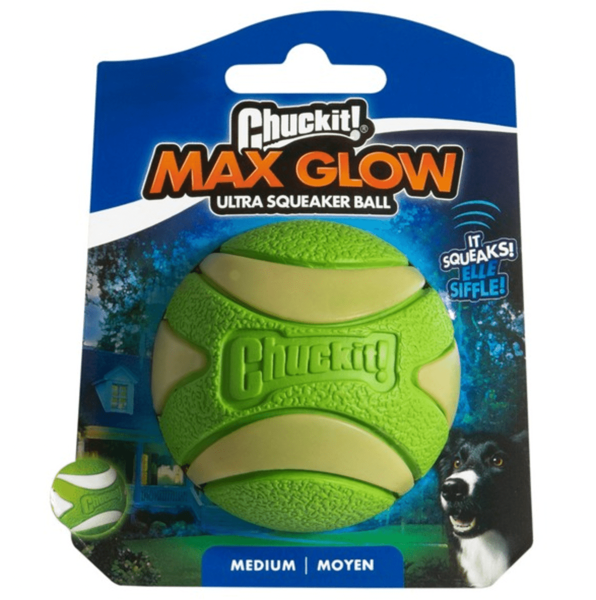 Chuckit! Max Glow Ultra Squeaker Ball (Medium) - Wuffies