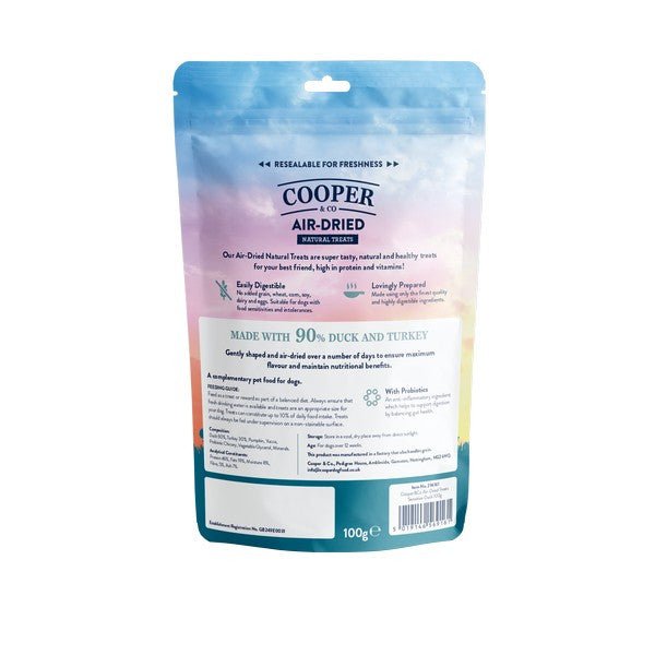 Cooper & Co Air Dried Treats Sensitive Duck & Turkey Sausage Slices (100g) - Wuffies
