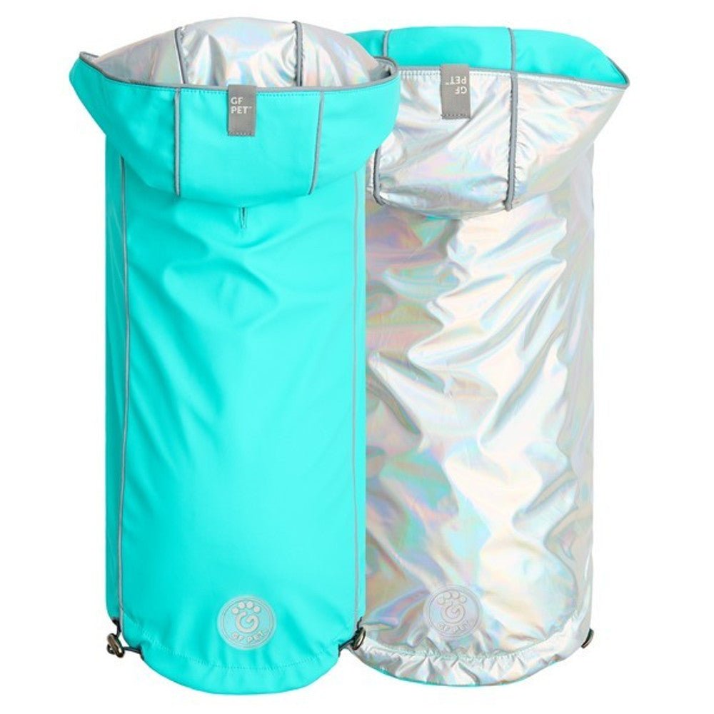 Elasto - Fit Reversible Dog Raincoat (Neon Aqua & Iridescent) - Wuffies
