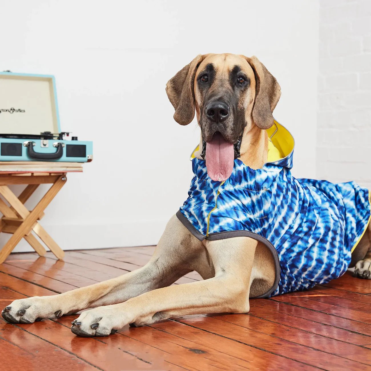Elasto - Fit Reversible Dog Raincoat (Yellow Tie - Dye) - Wuffies