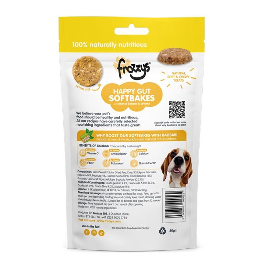 Frozzys Happy Gut Softbakes Peanut, Banana & Coconut Flavour with BAOBAB (80g) - Wuffies