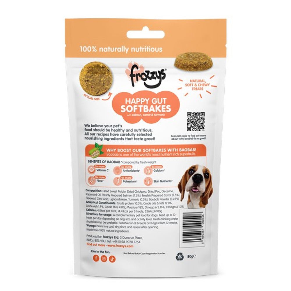 Frozzys Happy Gut Softbakes Salmon, Carrot & Tumeric Flavour with BAOBAB (80g) - Wuffies