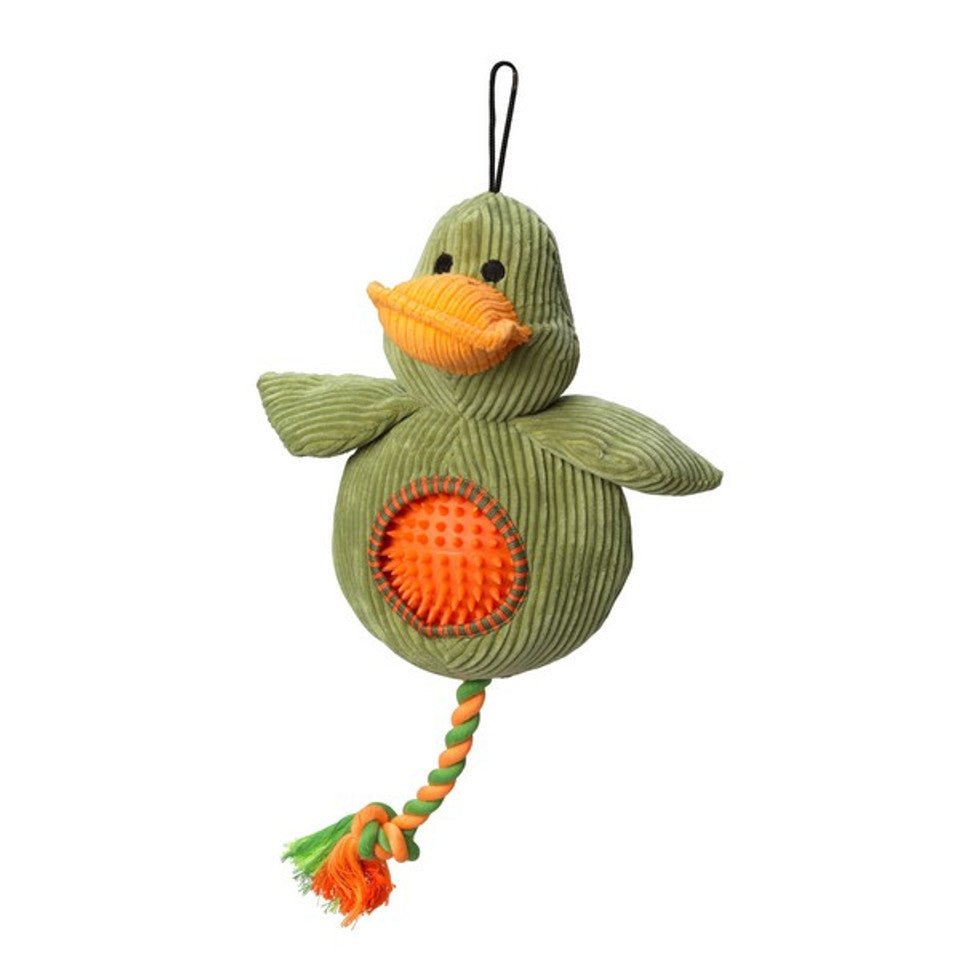 House Of Paws Duck Plush Cord Dog Toy w/ Spiky Ball - Wuffies