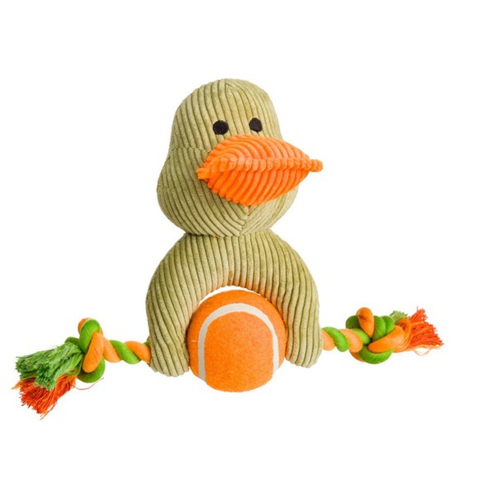 House of Paws Green Cord Duck Dog Toy w/ Tennis Ball & Rope - Wuffies