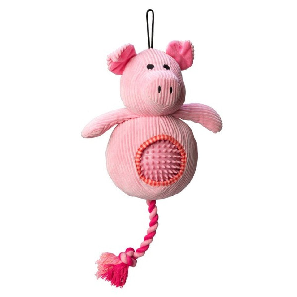 House Of Paws Pig Plush Cord Dog Toy w/ Spiky Ball - Wuffies