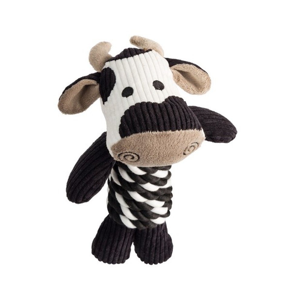 House of Paws White & Black Cord Cow Dog Toy w/ Rope Body - Wuffies