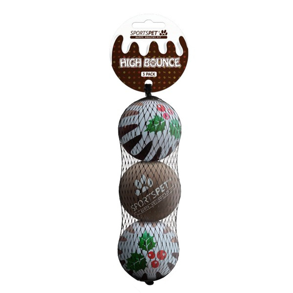 Sportspet Christmas Pudding High Bounce Ball for Dogs (3 Pack)