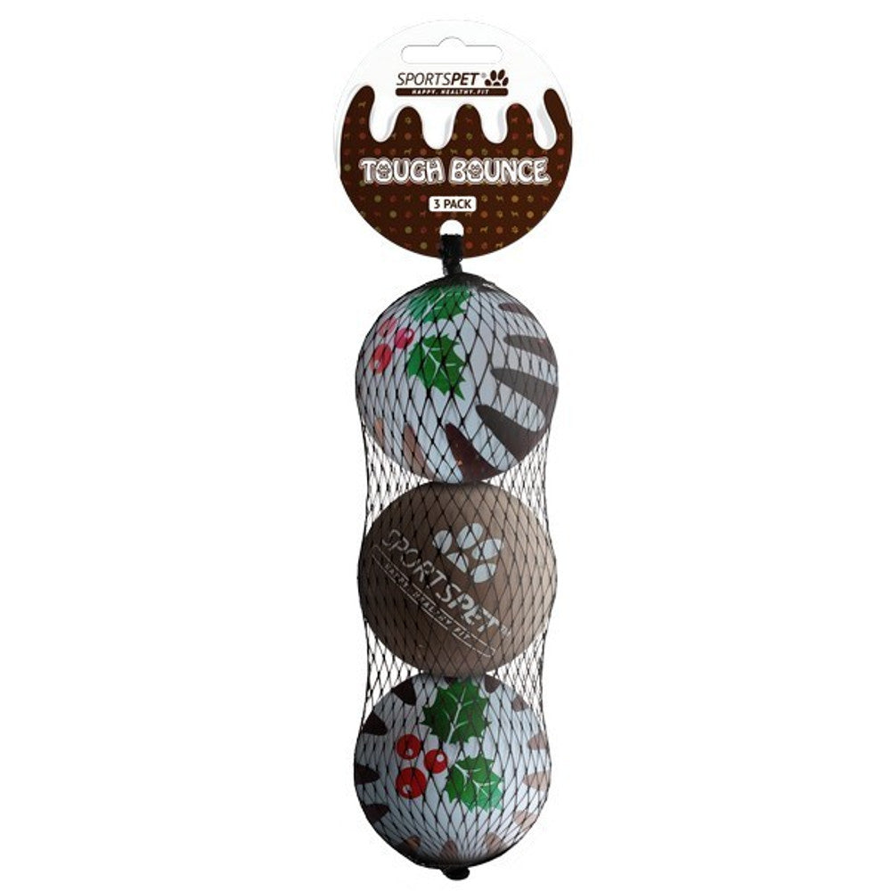 Sportspet Christmas Pudding Tough Bounce Balls for Dogs (3 Pack)