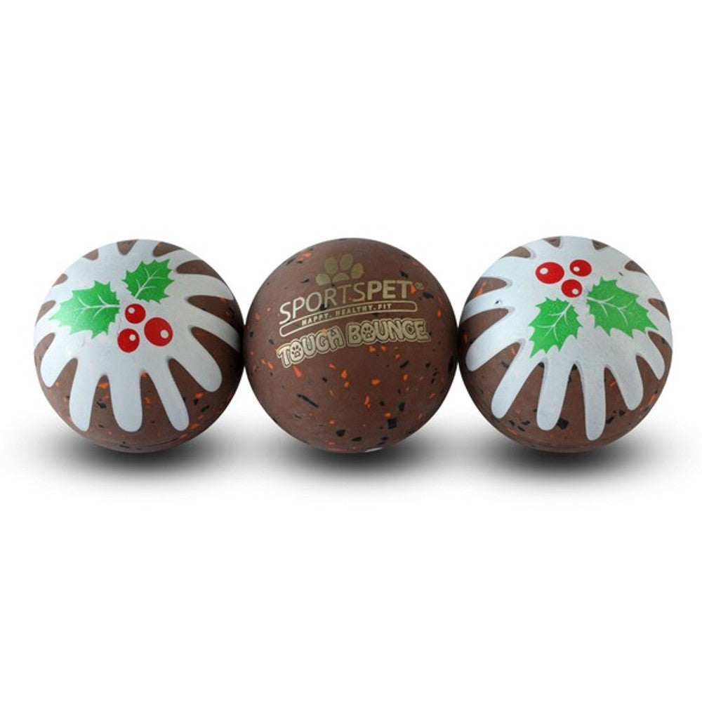 Sportspet Christmas Pudding Tough Bounce Balls for Dogs (3 Pack)