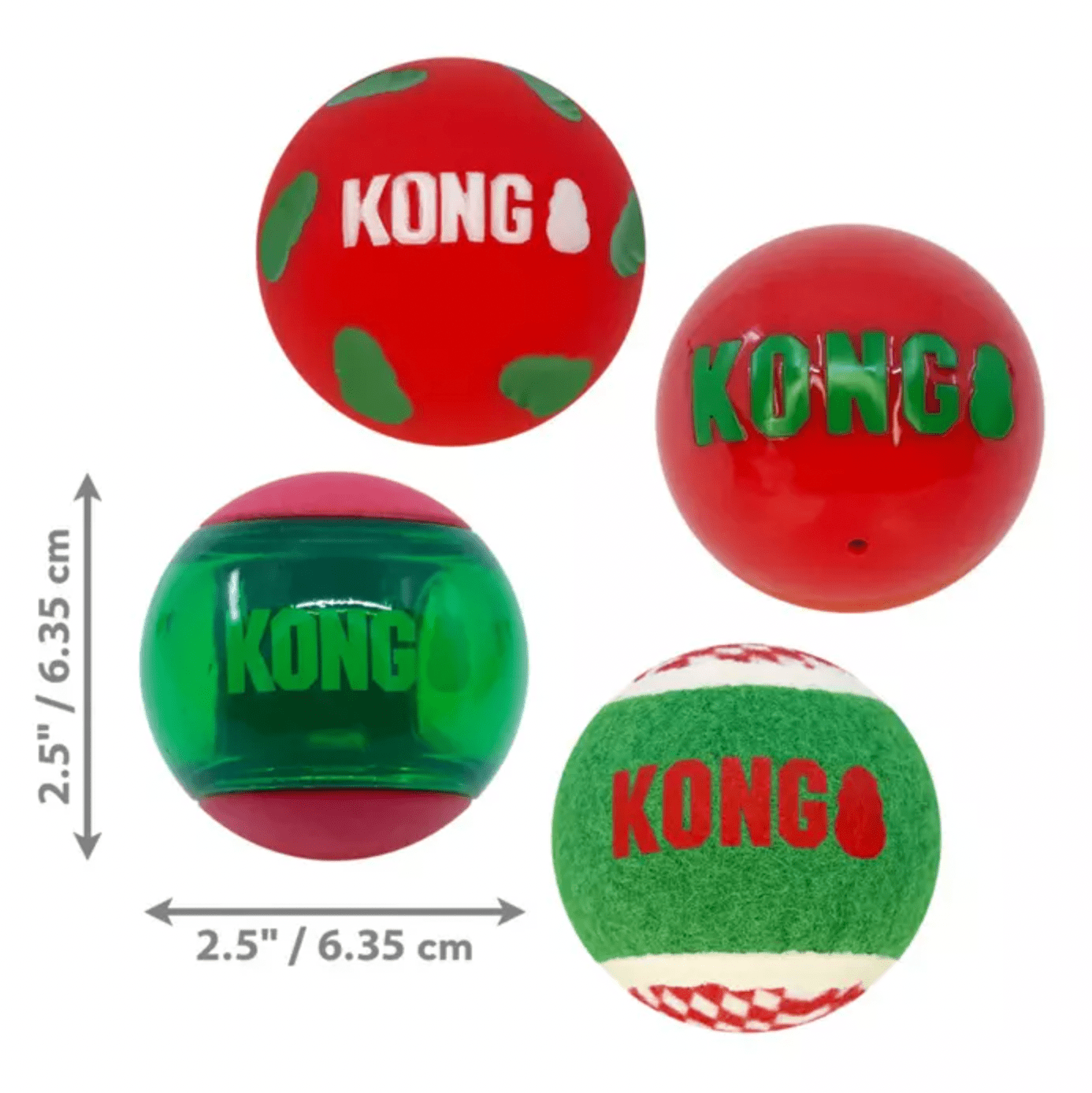 KONG Christmas Holiday Occasions Balls (4 Pack, Medium) - Wuffies