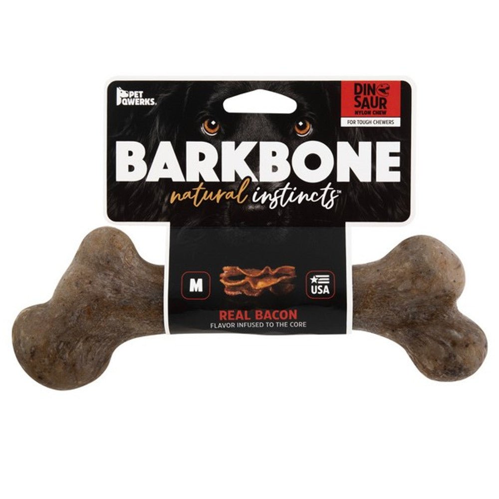 Pet Qwerks Dinosaur Barkbone Bacon Chew Toy (Medium) - Wuffies