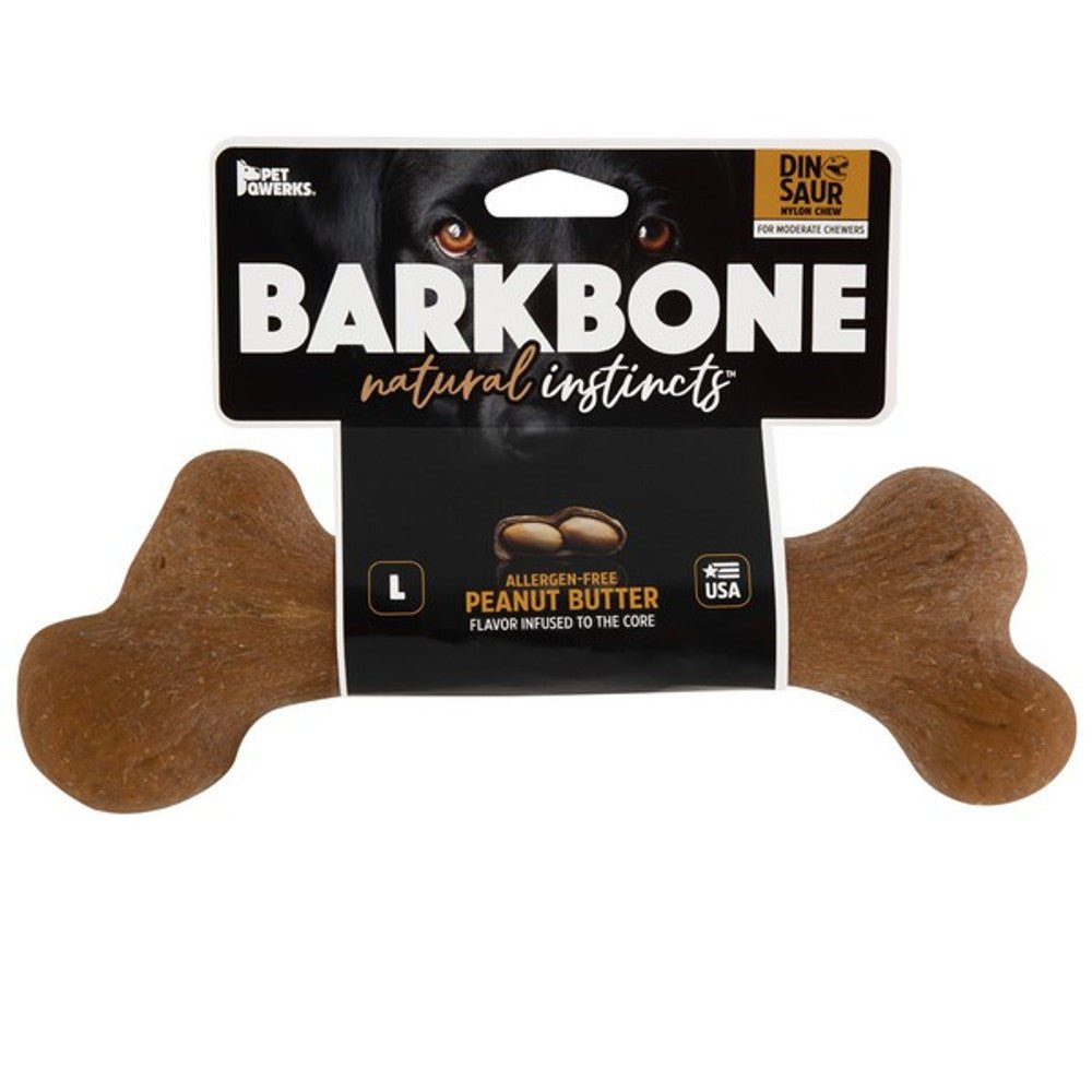 Pet Qwerks Dinosaur Barkbone Peanut Butter Wood Chew Toy (Large) - Wuffies
