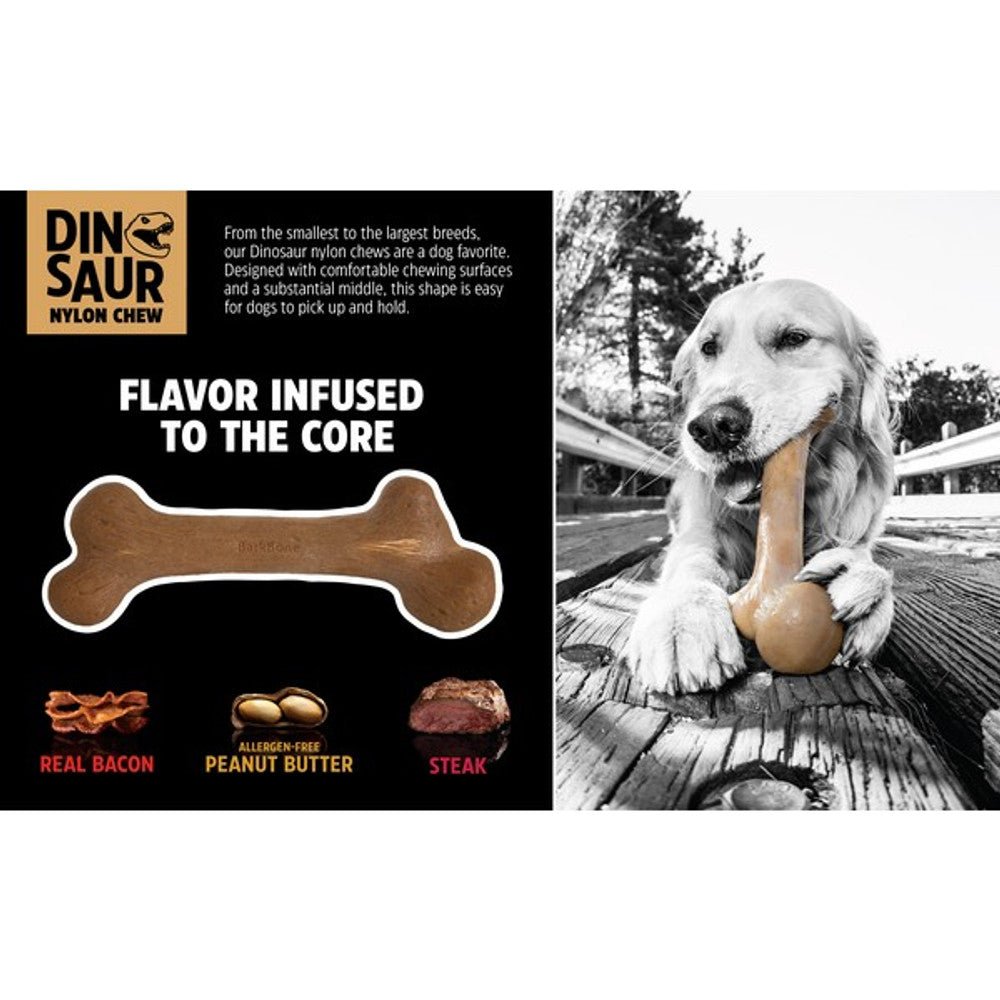 Pet Qwerks Dinosaur Barkbone Peanut Butter Wood Chew Toy (Small) - Wuffies