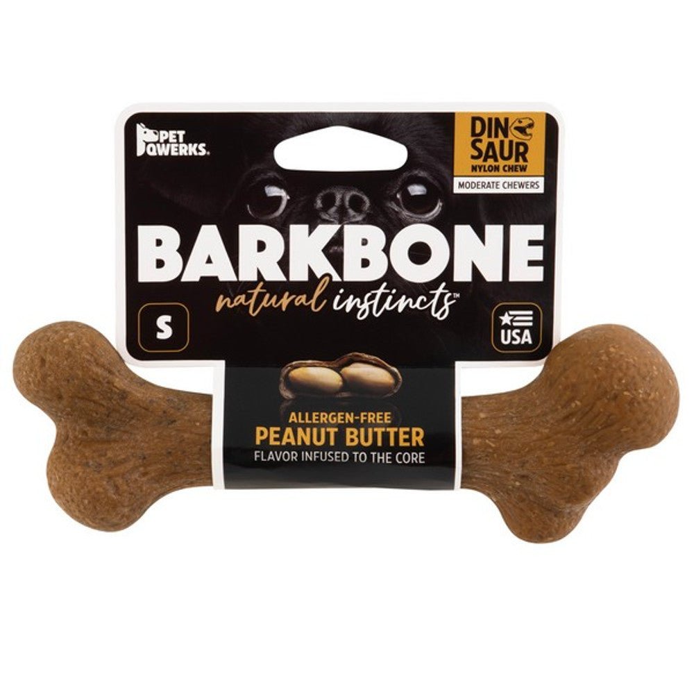 Pet Qwerks Dinosaur Barkbone Peanut Butter Wood Chew Toy (Small) - Wuffies
