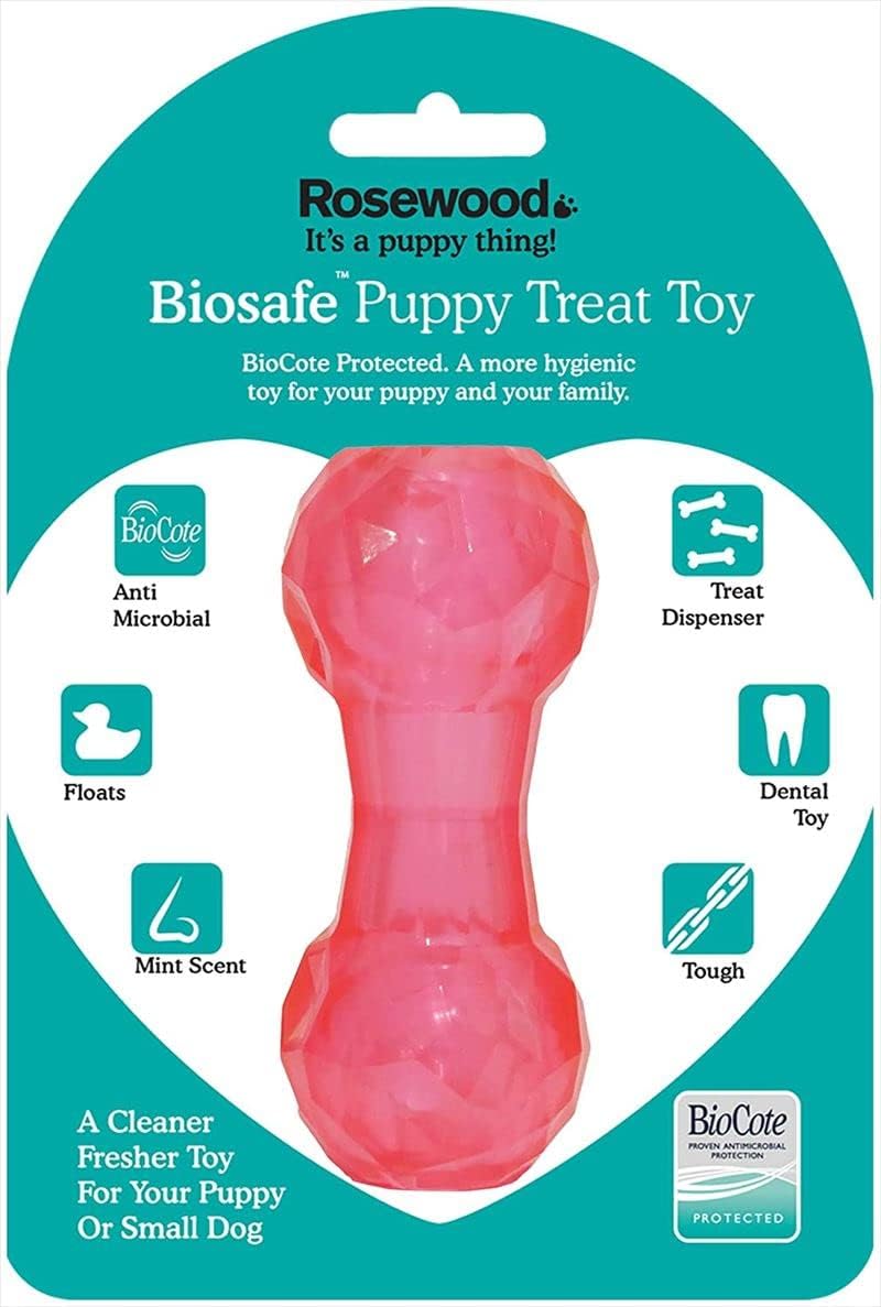 Rosewood Biosafe Pink Puppy Dumbbell Treat Dispensing Toy - Wuffies