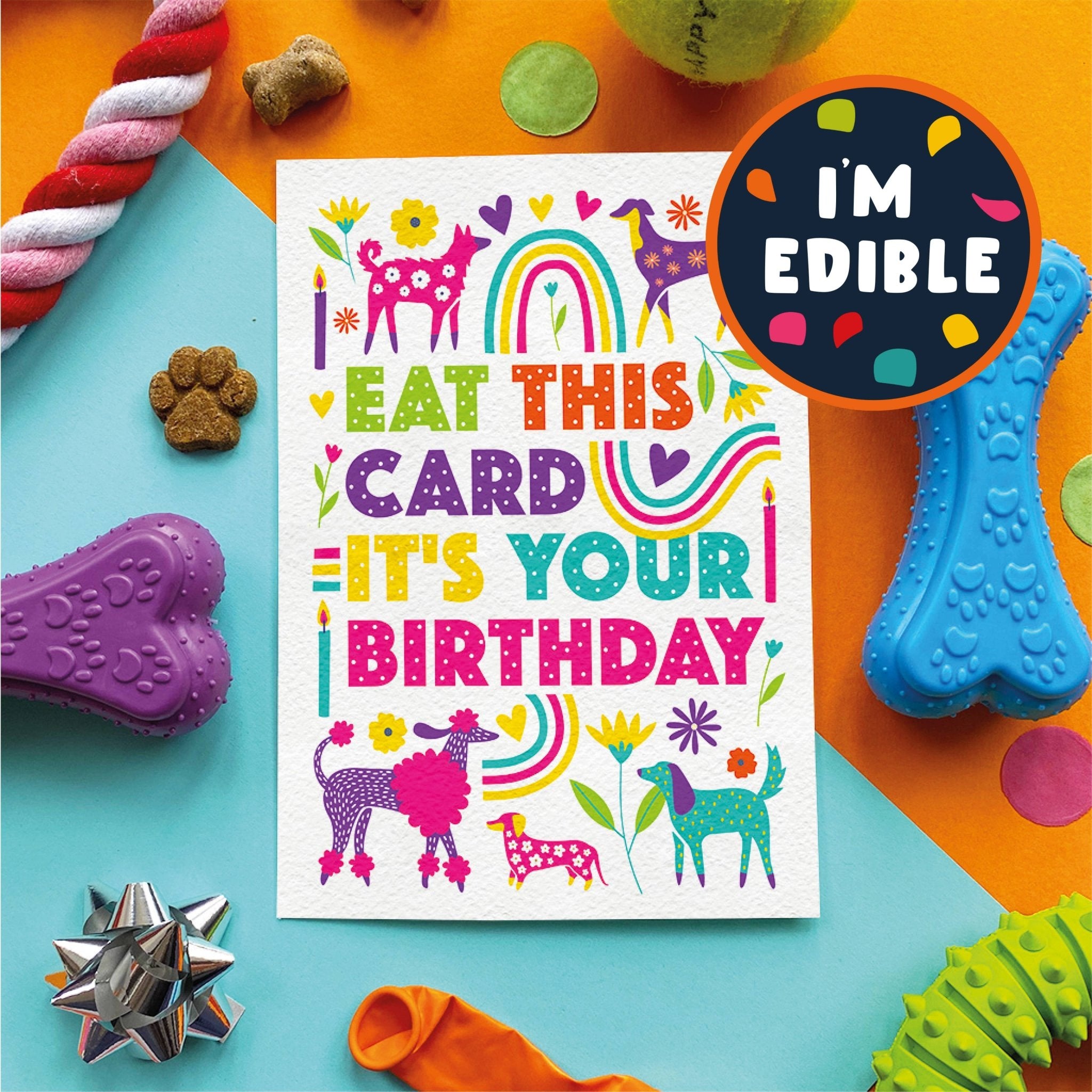 Scoff Paper Eat this Birthday Card - Edible Dog Card (Bacon flavour) - Wuffies