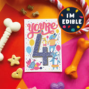 Scoff Paper - Edible 4th Dog Birthday Card (Chicken flavour) - Wuffies