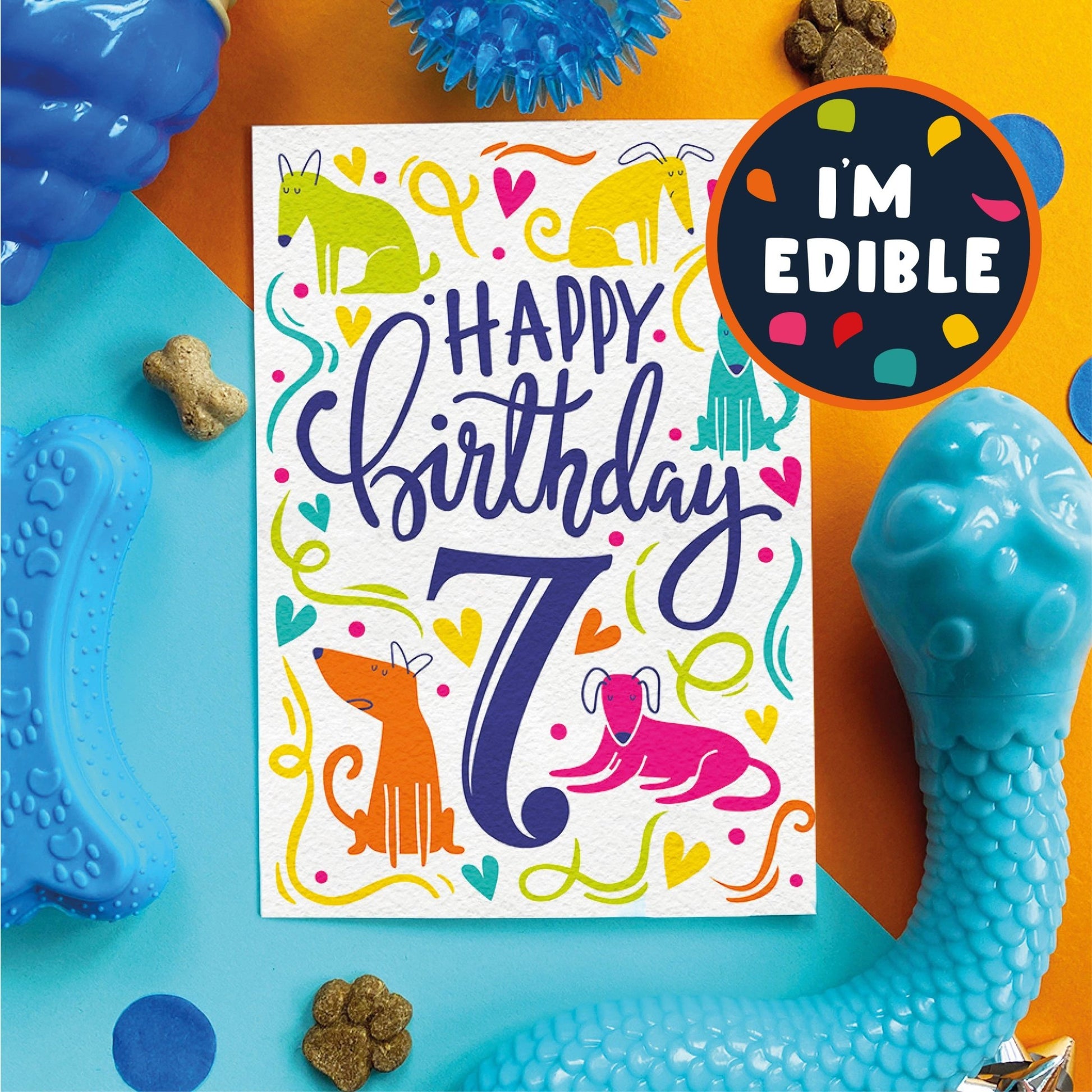 Scoff Paper - Edible 7th Dog Birthday Card (Chicken flavour) - Wuffies