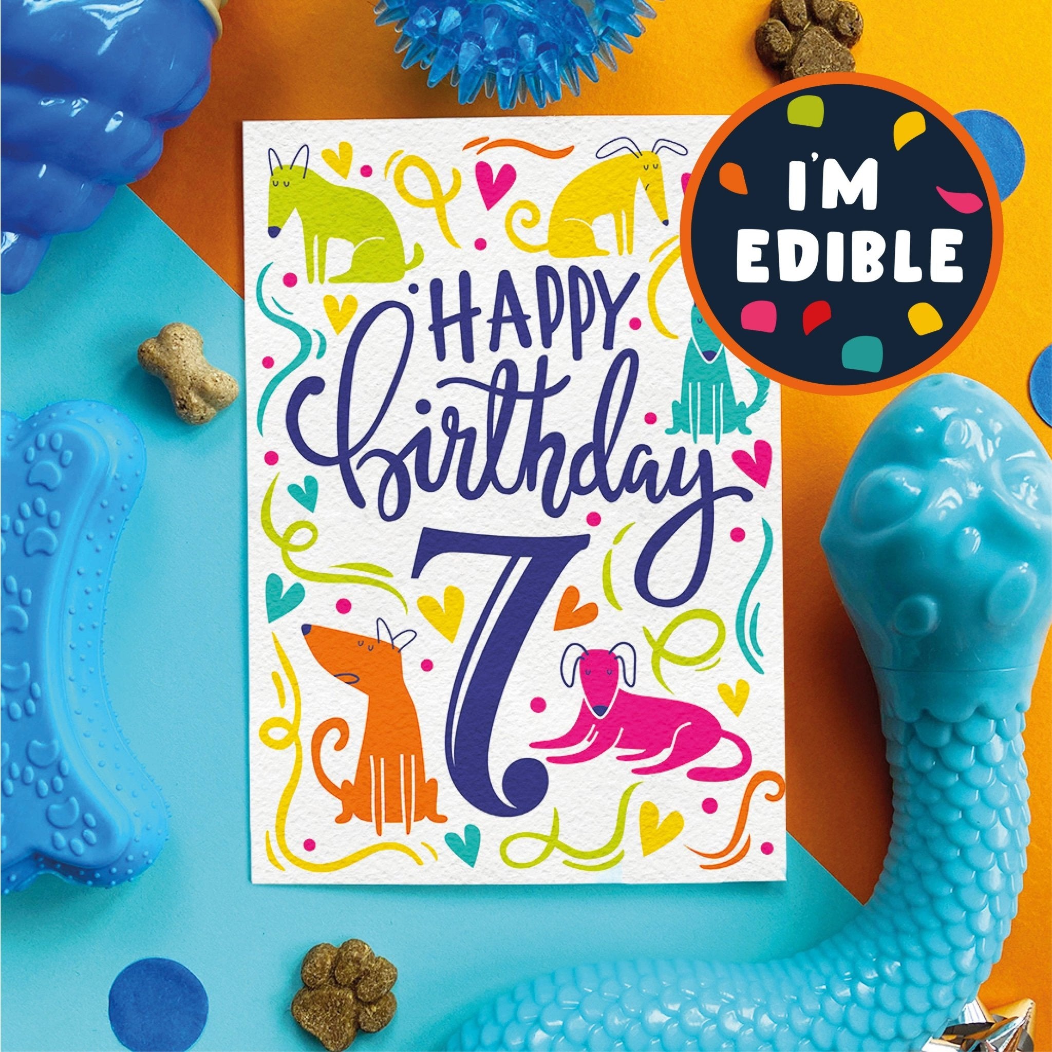Scoff Paper - Edible 7th Dog Birthday Card (Chicken flavour) - Wuffies