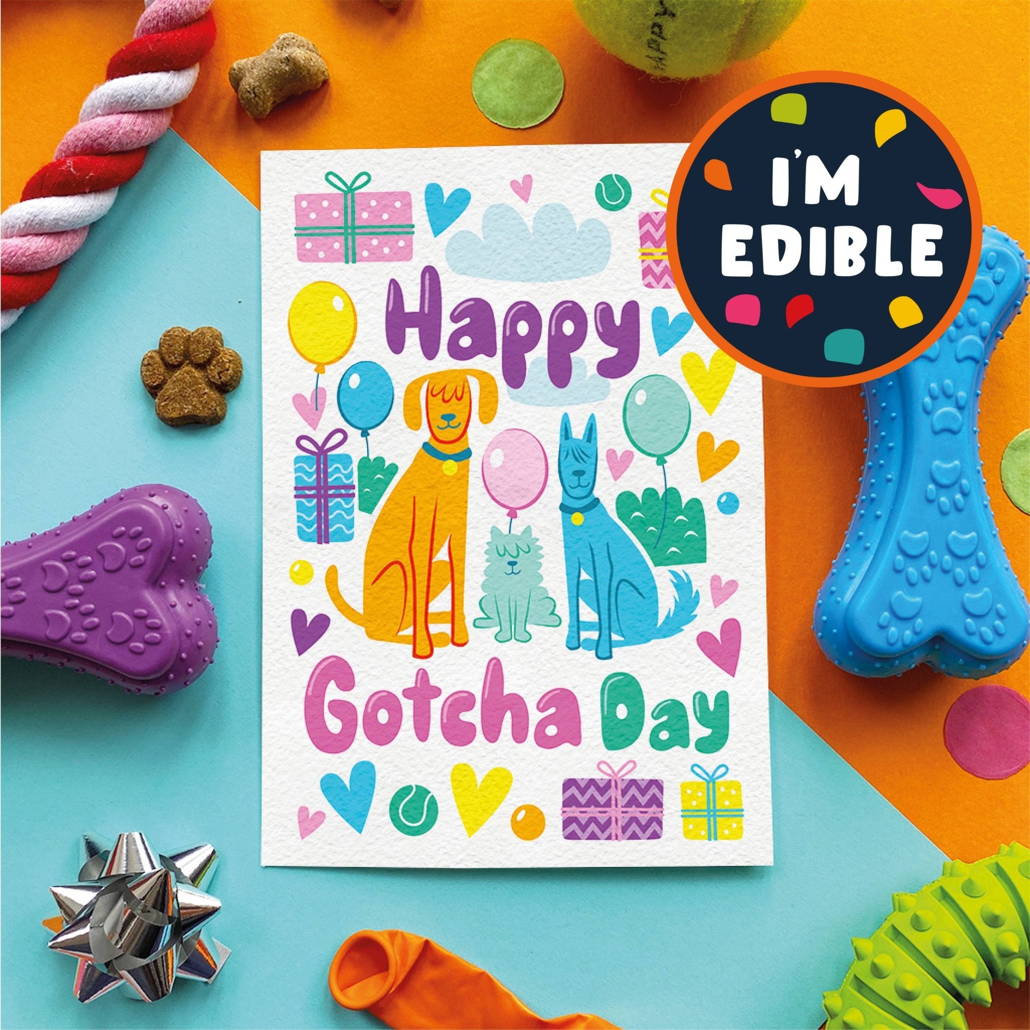 Scoff Paper Gotcha Day - Balloons - Edible Dog Card (Chicken flavour) - Wuffies