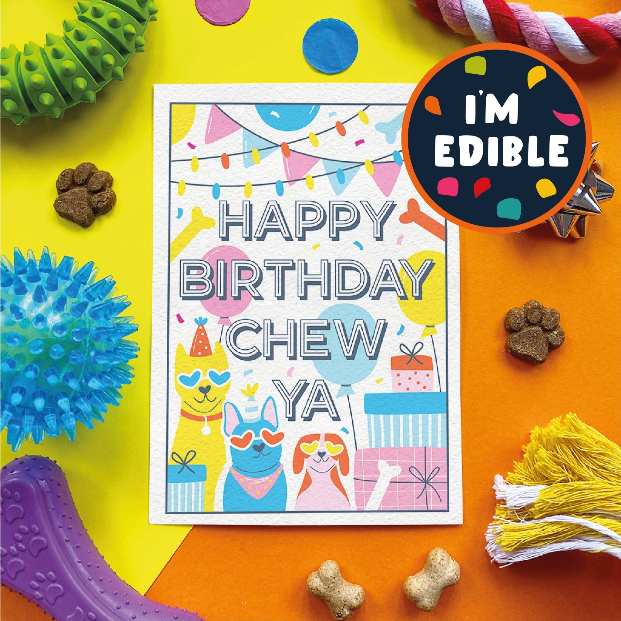 Scoff Paper Happy Birthday ChewYa Funny - Edible Dog Card (Chicken) - Wuffies