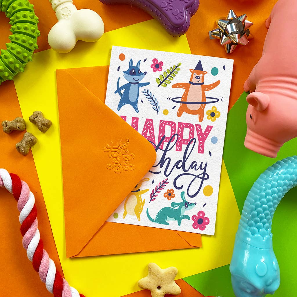 Scoff Paper Happy Birthday flowers - Edible Dog Card (Bacon flavour) - Wuffies