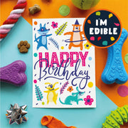 Scoff Paper Happy Birthday flowers - Edible Dog Card (Bacon flavour) - Wuffies