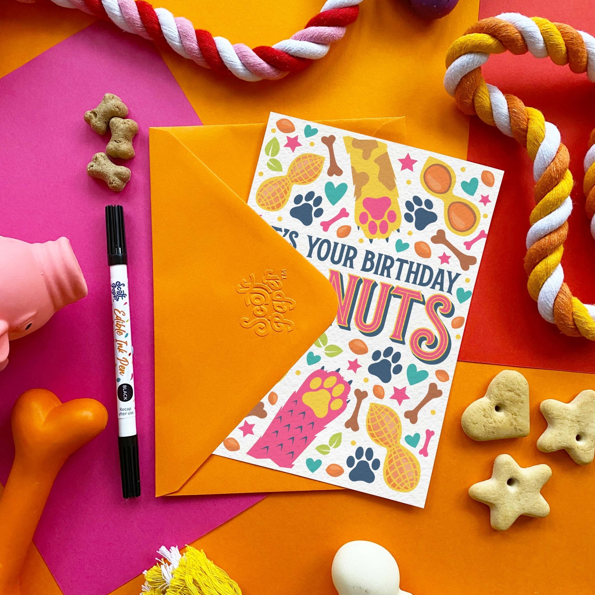 Scoff Paper Happy Birthday - Go Nuts! - Edible Dog Card (Peanut butter flavour): Peanut - Wuffies