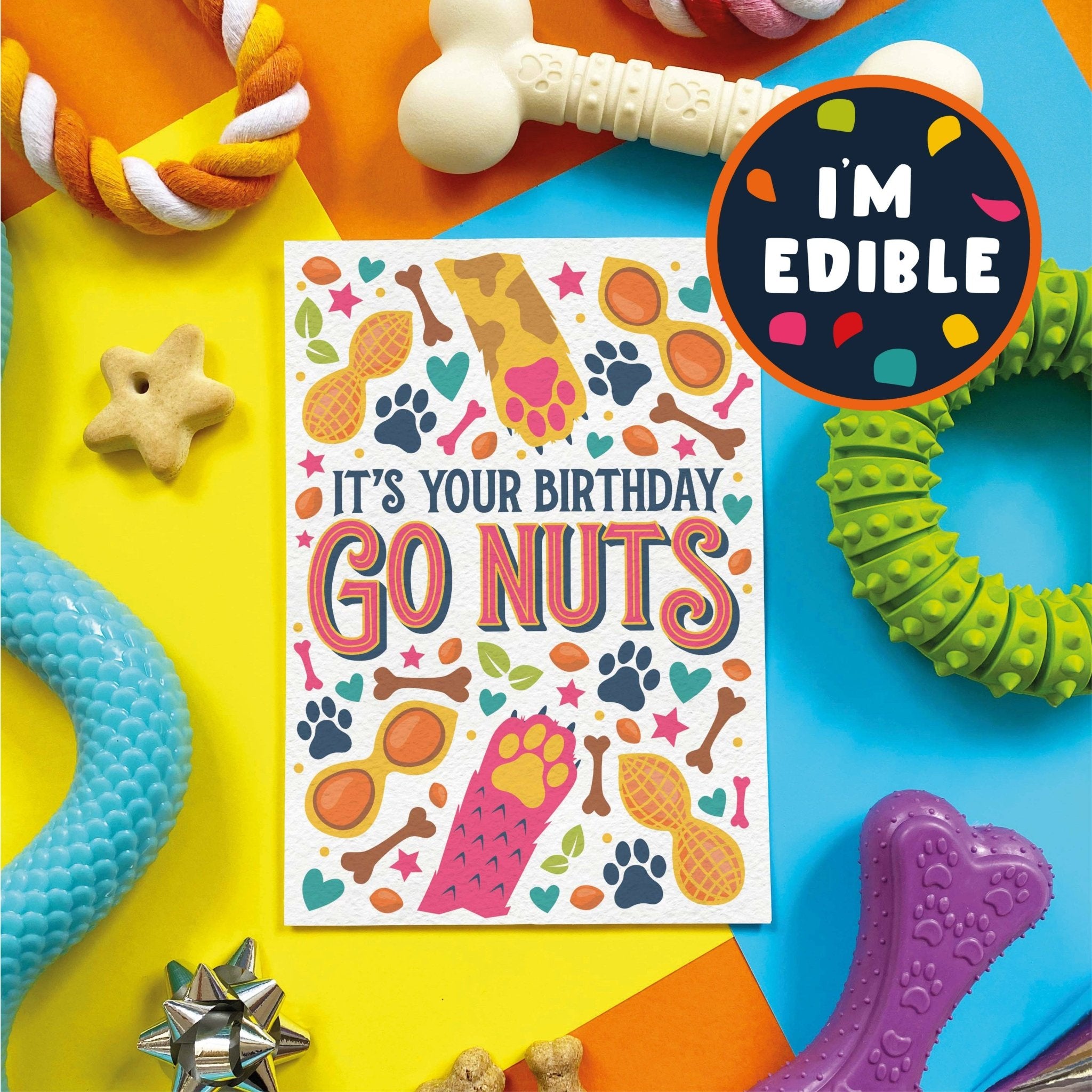 Scoff Paper Happy Birthday - Go Nuts! - Edible Dog Card (Peanut butter flavour): Peanut - Wuffies