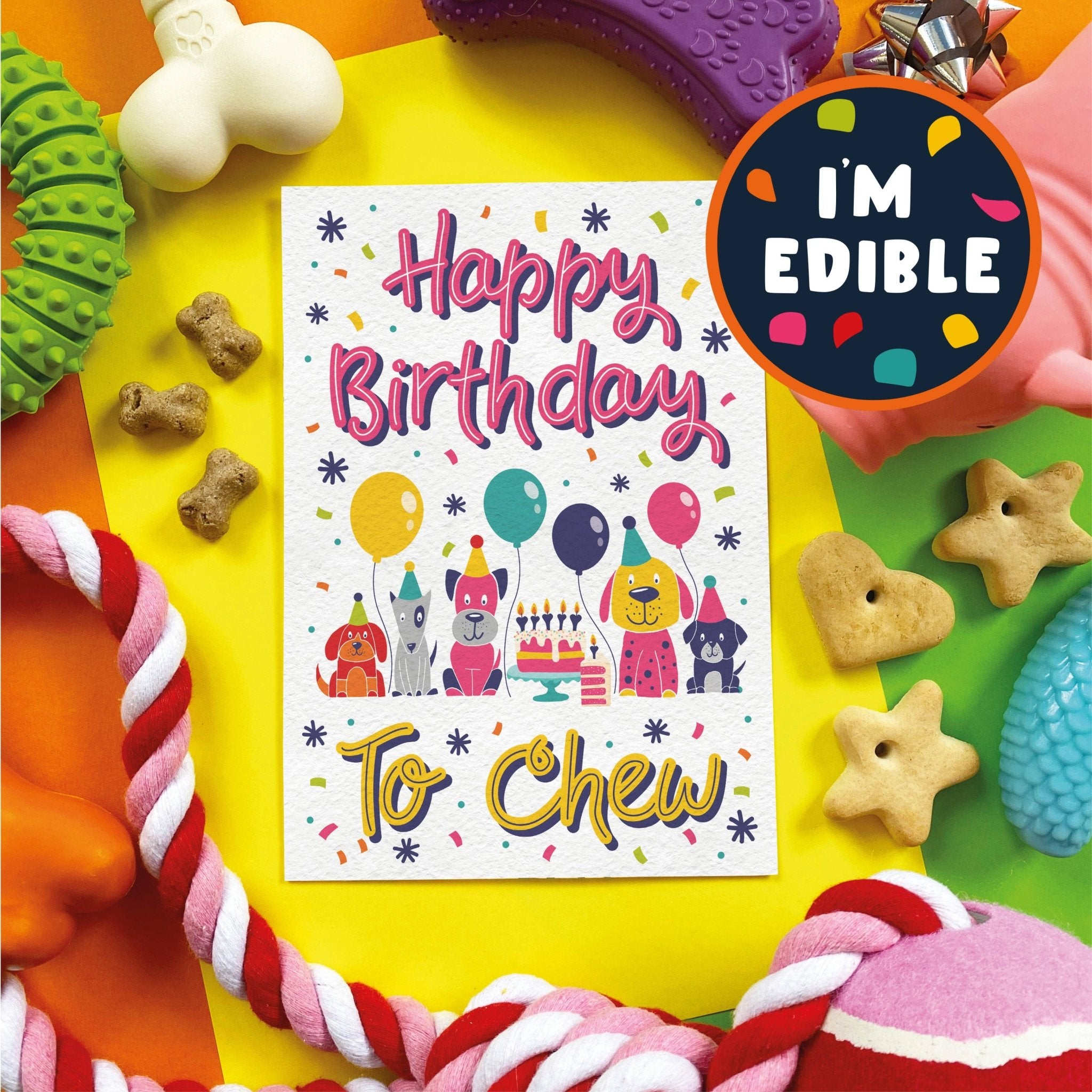 Scoff Paper Happy Birthday to Chew - Edible Dog Card (Bacon flavour) - Wuffies