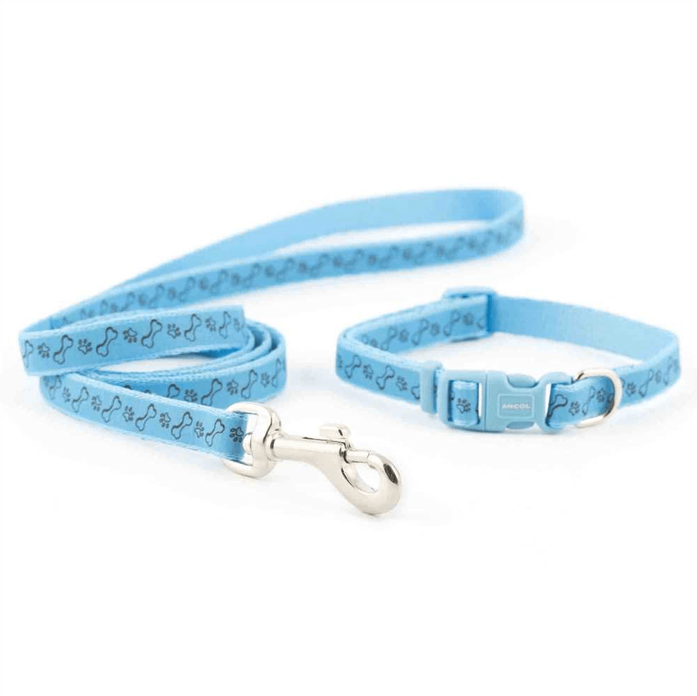 Small Bite Blue Bone Dog Collar & Lead Set - Wuffies