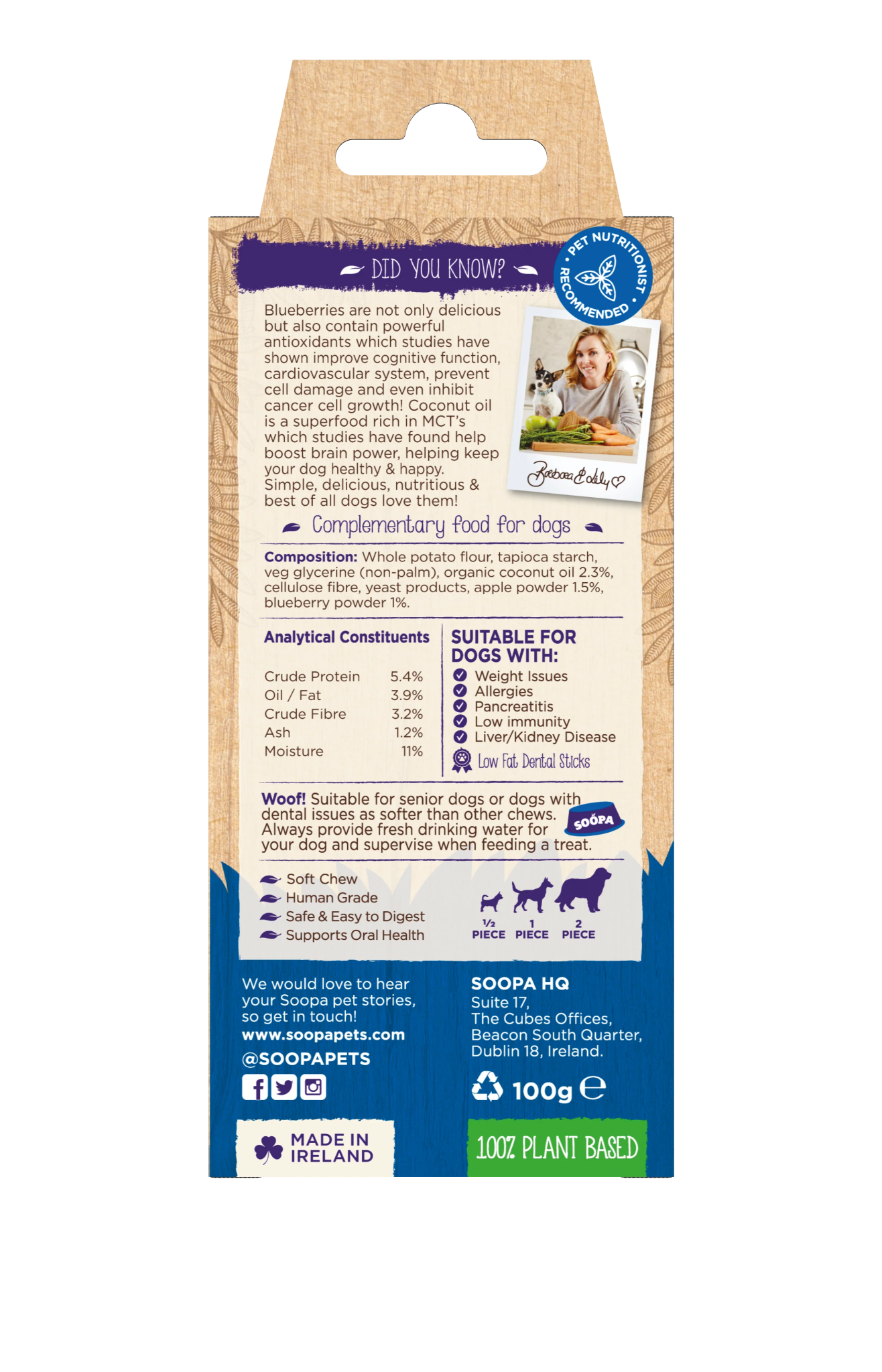 Soopa Dental Sticks Apple & Blueberry (4 Sticks) - Wuffies