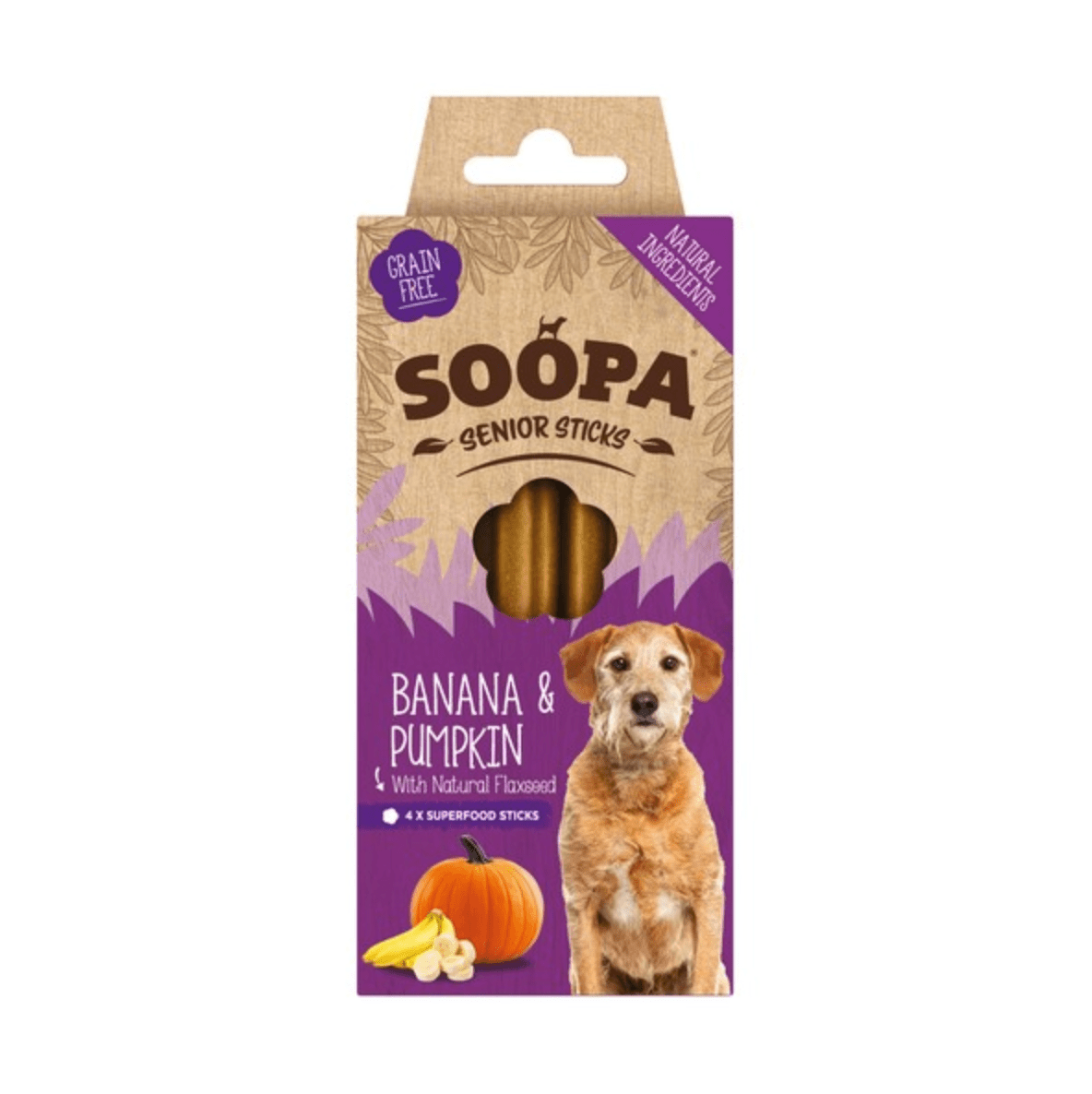 Soopa Senior Dental Sticks Banana, Pumpkin & Flaxseed (4 Sticks) - Wuffies