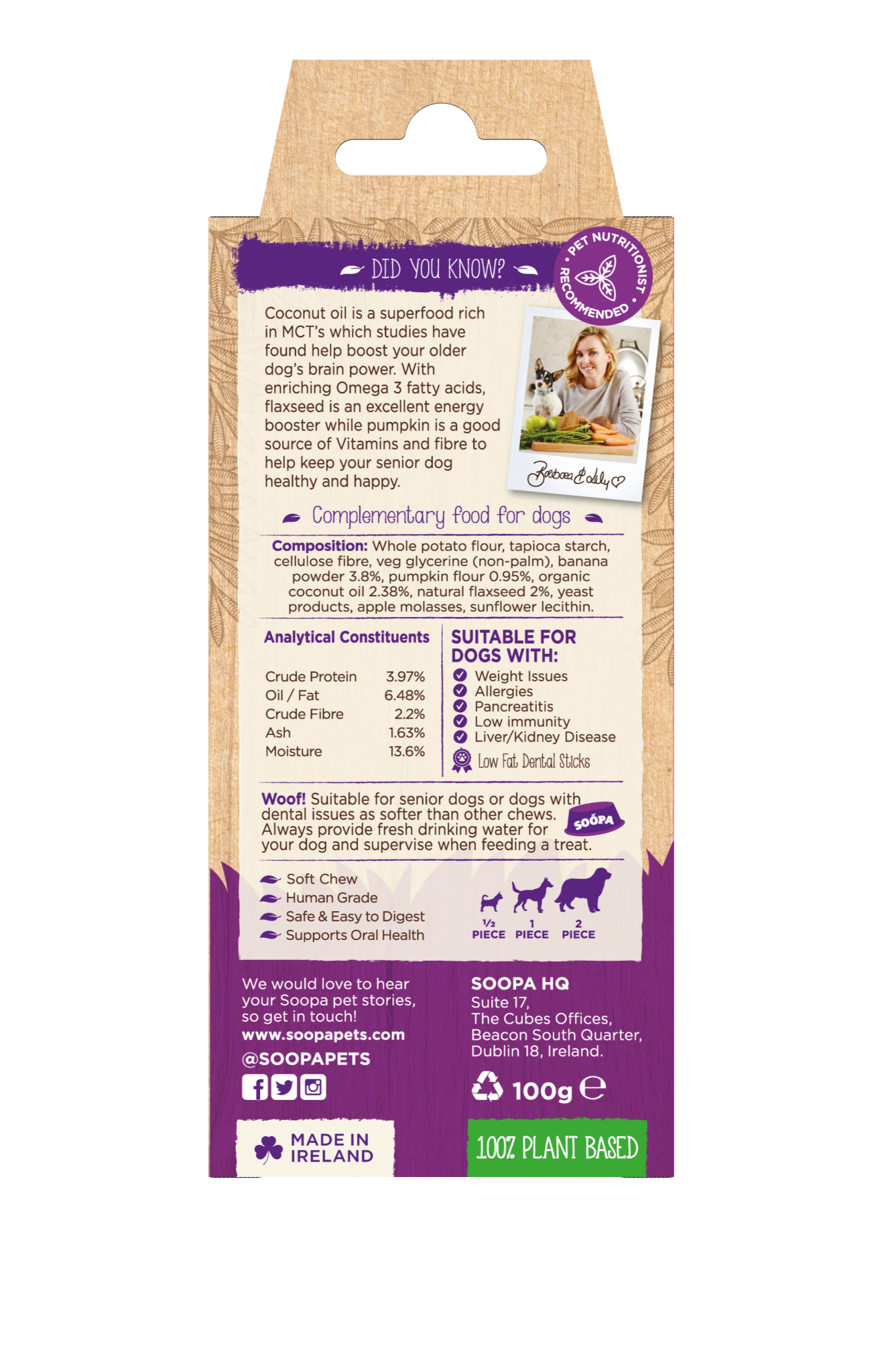 Soopa Senior Dental Sticks Banana, Pumpkin & Flaxseed (4 Sticks) - Wuffies