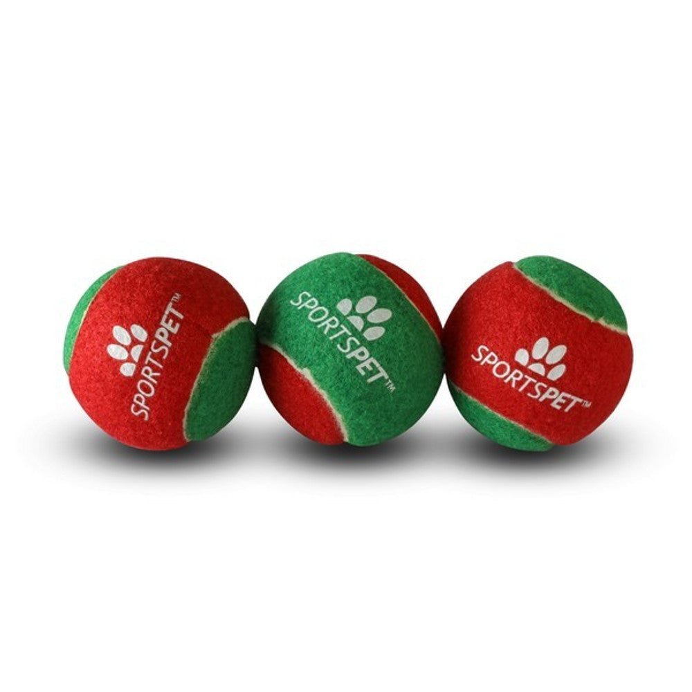 Sportspet Christmas Red/Green Tennis Balls for Dogs (3 Pack, Medium) - Wuffies