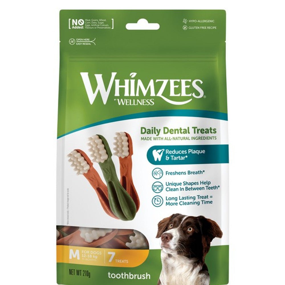 Whimzees Toothbrush Weekly Pack Dental Treats (Medium, 7 Pack) - Wuffies