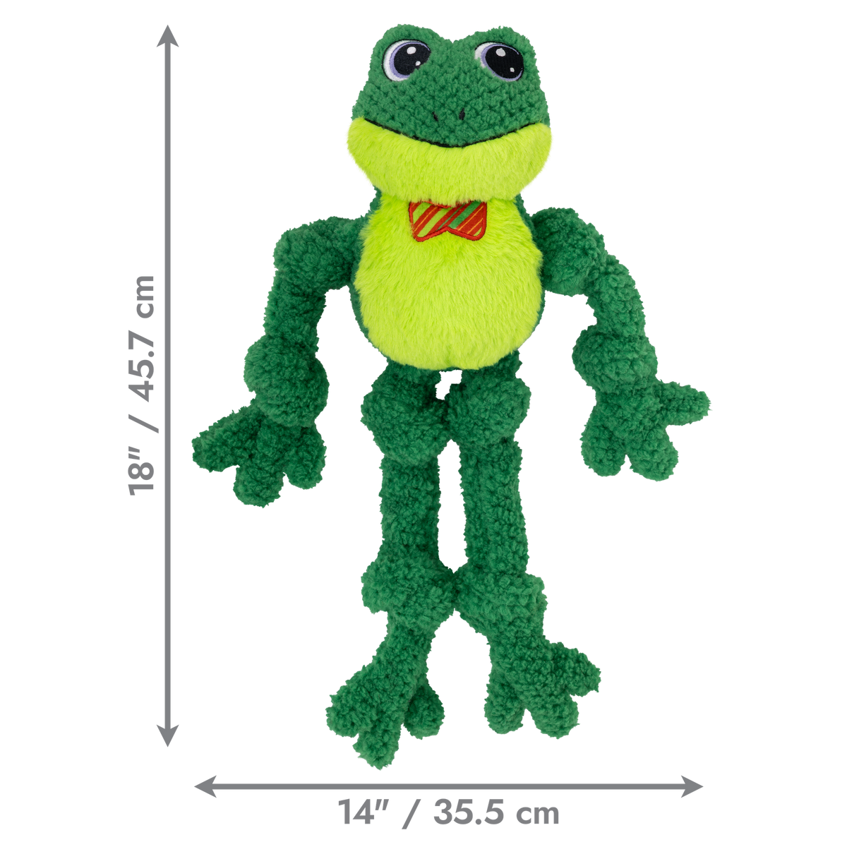 KONG Holiday 2026 Knots Bow Tie Frog (Large/XL) – dimensions