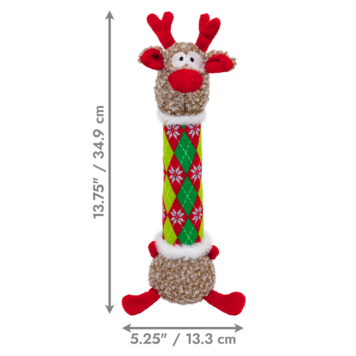 KONG Holiday 2026 Shakers Luvs Argyle Reindeer (Medium) – dimensions
