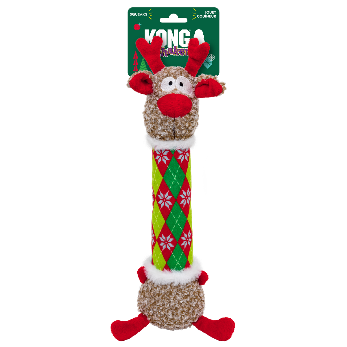 KONG Holiday 2026 Shakers Luvs Argyle Reindeer (Medium) – retail packaging