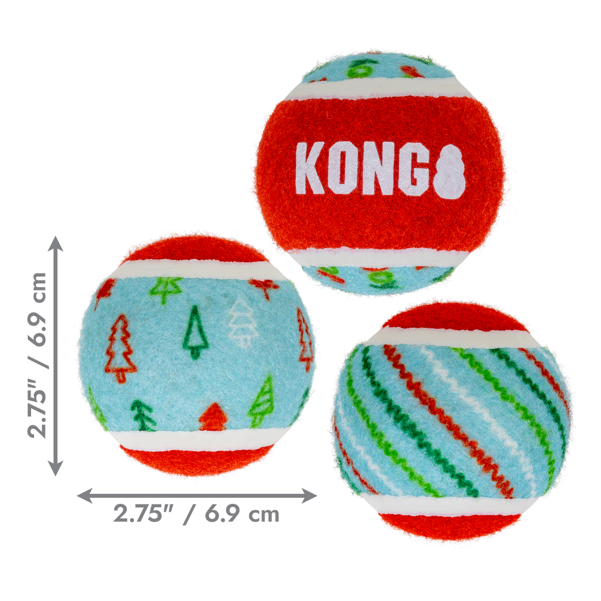 KONG Holiday 2026 SqueakAir Tennis Balls 6 Pack – Medium – dimensions