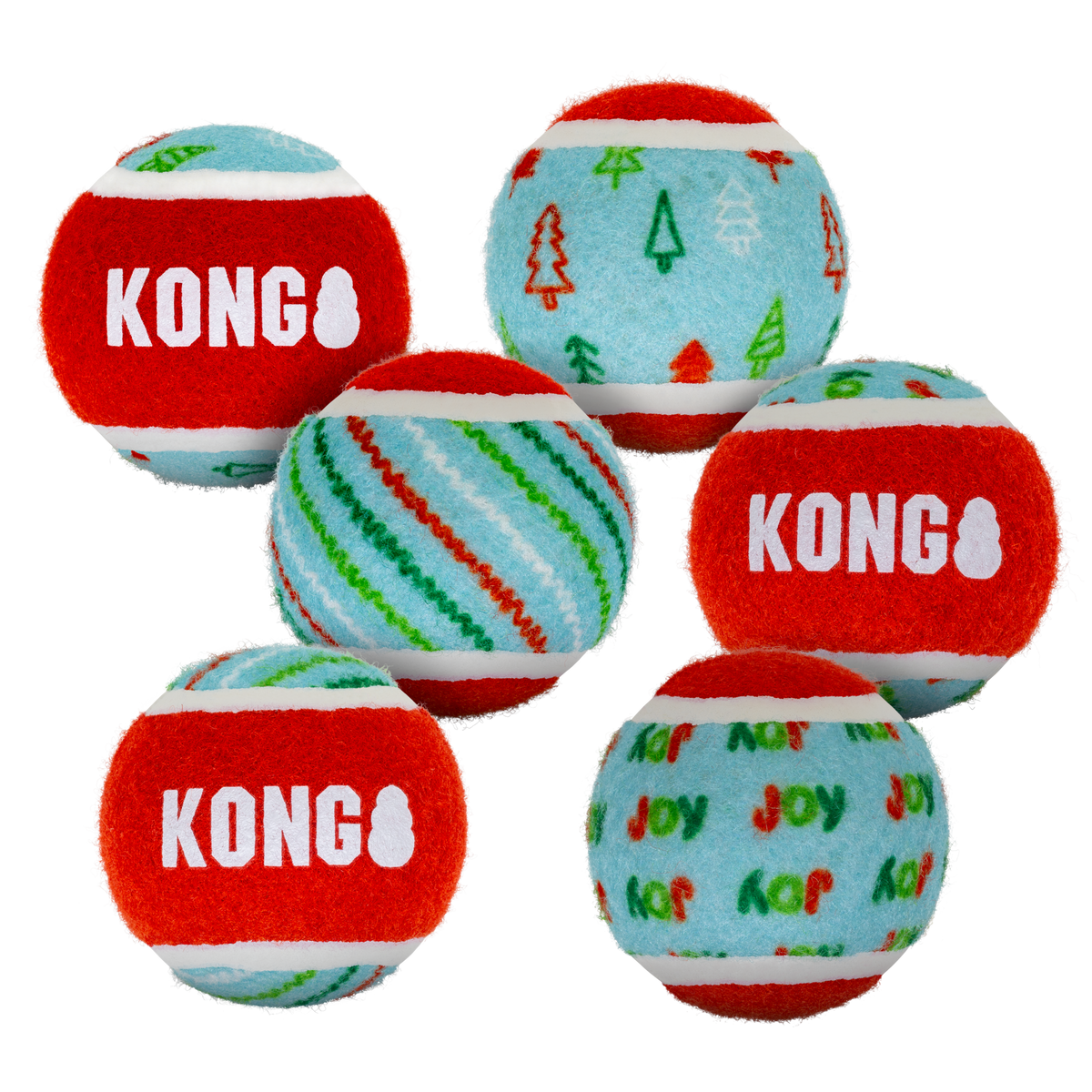 KONG Holiday 2026 SqueakAir Tennis Balls 6 Pack – Medium – front view
