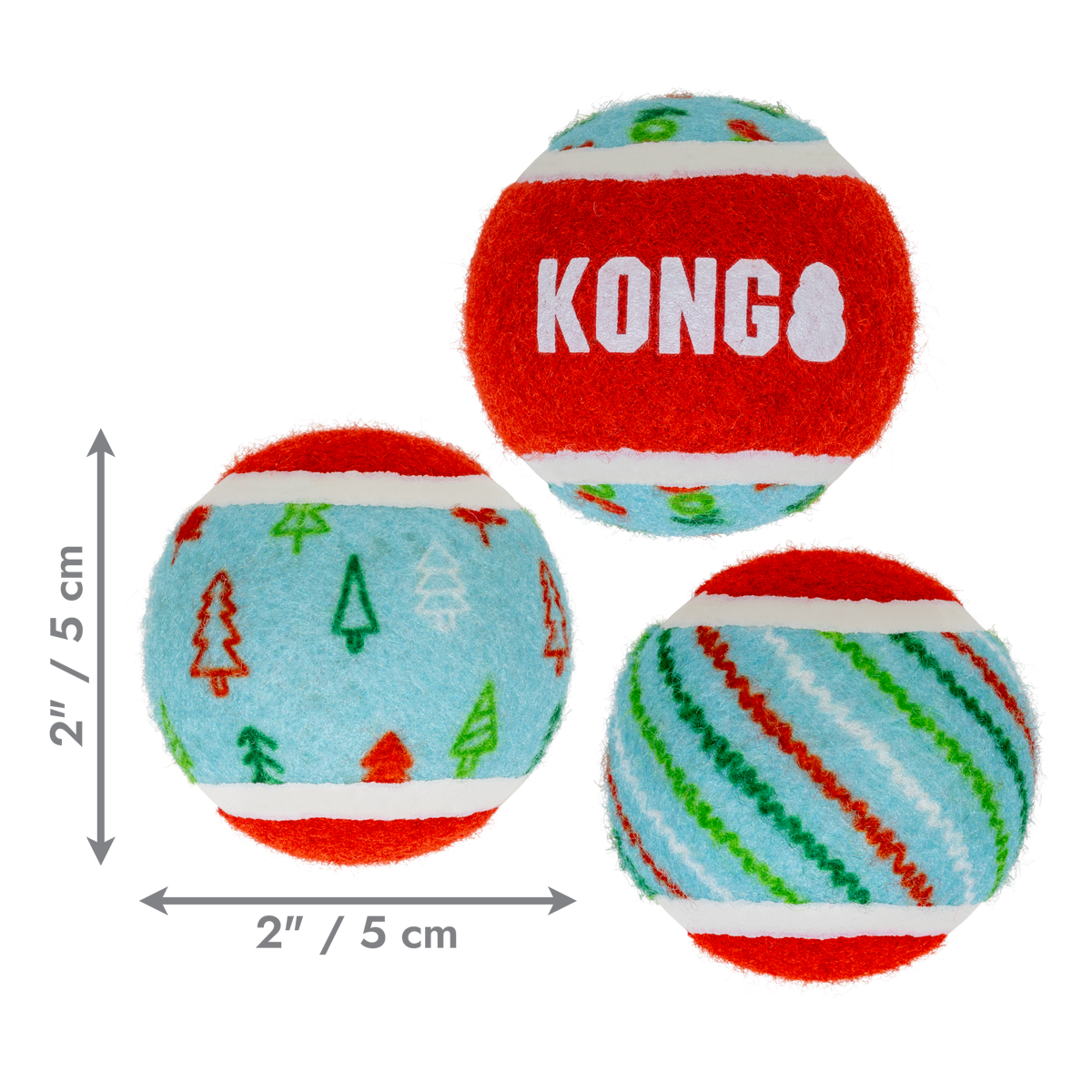 KONG Holiday 2026 SqueakAir Tennis Balls 6 Pack – Small – dimensions